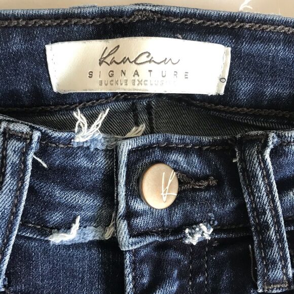 KANCAN Women’s Stretch Jeans Estilo Raw Hem Size 25 Cut 6162 Blue Distressed EUC - Picture 2 of 13